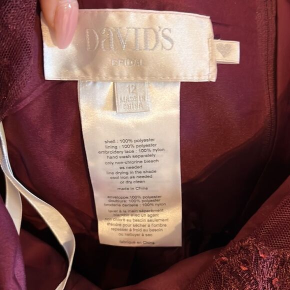 Davids Bridal Bridesmaid dress - One shoulder soft net wine Sz- 12 - Picture 9 of 10